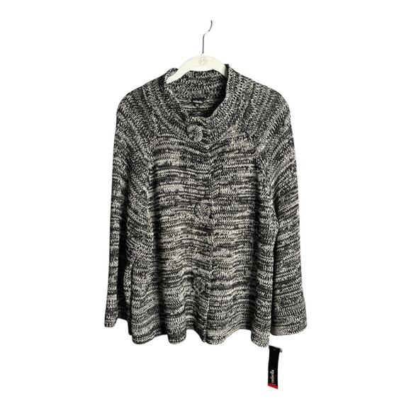 Rafaella Black and White Marled Sweater Large Front Snaps & High Neck Size 3X - Picture 1 of 8